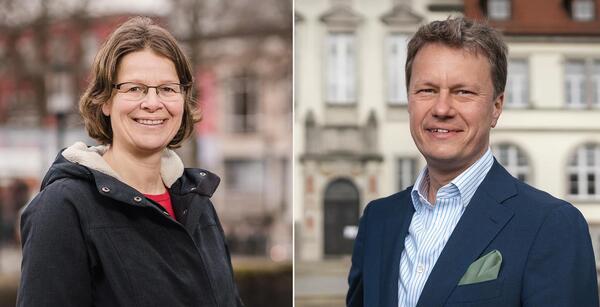 links auf dem Bild ist Frau Dr. Engeln zu sehen, rechts Herr Dr. Brinkmann, beide lächeln in die Kamera