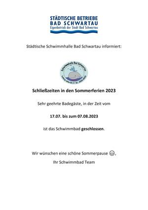 Bild vergr&ouml;&szlig;ern: Sommerferien 2023 Schwimmhalle