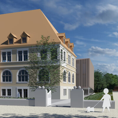 Bild vergr&ouml;&szlig;ern: Visualisierung des alten Amtsgericht mit möglichem Anbau